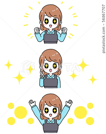 圍裙的一名婦女與閃耀的眼睛（棕色頭髮突然移動）變異 56867707