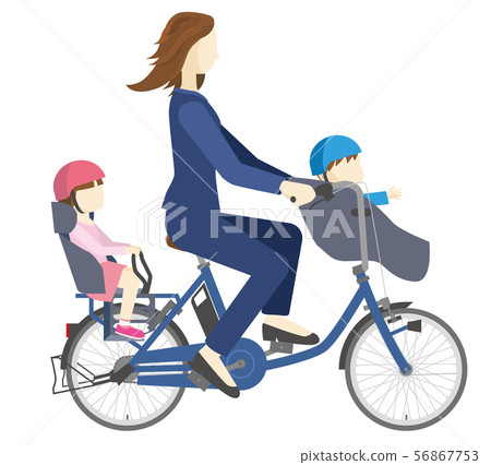 Illustration of parent and child riding a power-assisted bicycle Child seat (3-seater / suit) | Infographic 56867753