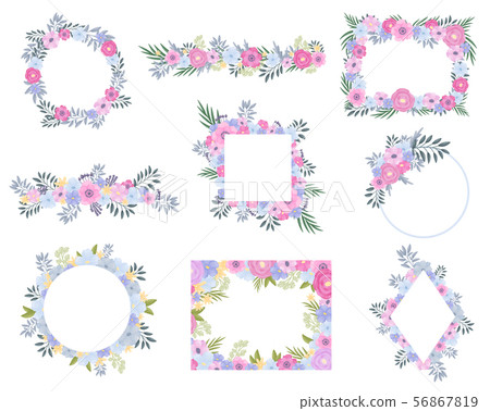 Set of frames from flowers and leaves. Vector illustration on a white background. 56867819