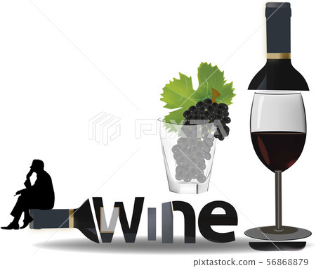 glass and bottle with black grape wine symbol glass and bottle with black grape wine symbol 56868879