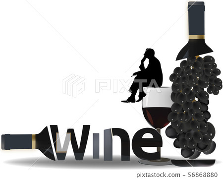 glass and bottle with black grape wine symbol glass and bottle with black grape wine symbol 56868880