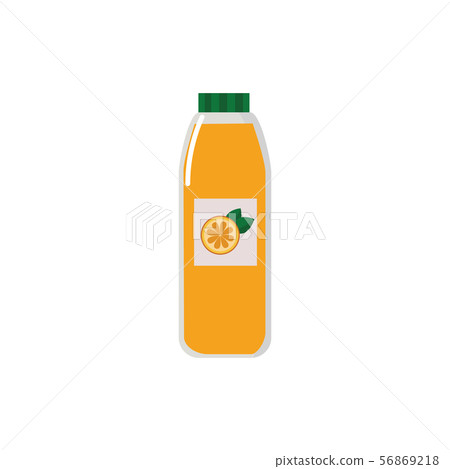 Orange juice bottle with fresh fruit label filled with colorful healthy beverage 56869218