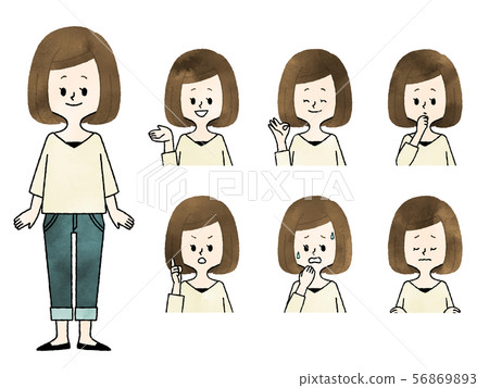 Woman-facial expression set-watercolor 56869893