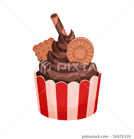 Cupcake with chocolate cream. Vector illustration on a white background. 56870130