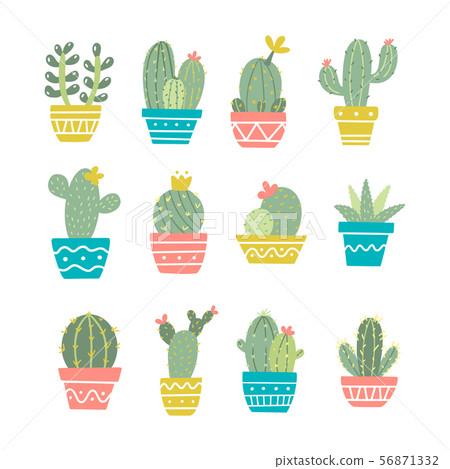 Cute cactus retro set 56871332