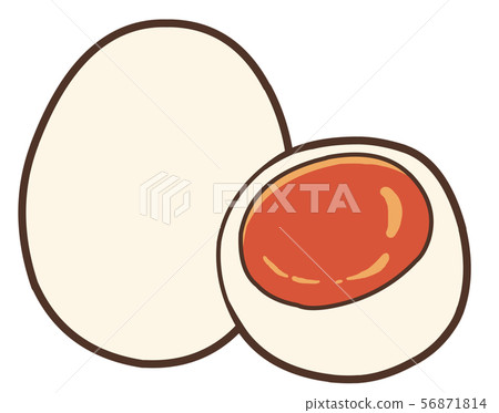 Illustration of a soft-boiled egg and a soft-boiled egg cut in half 56871814