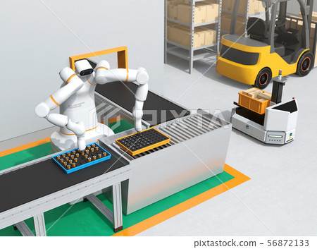 A collaborative dual-arm robot assembles motor coils on the production line. Collaborative robot concept 56872133