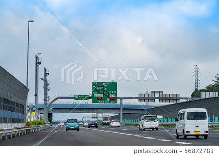 Shiga Prefecture, a car running on the Meishin Expressway, Seta Higashi Junction Shiga Prefecture, a car running on the Meishin Expressway, Seta Higashi Junction 56872781
