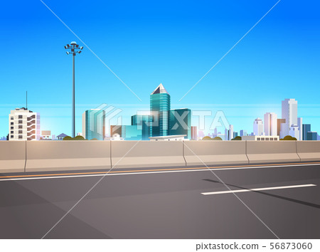 highway asphalt road with chipper city skyline modern skyscrapers cityscape background flat highway asphalt road with chipper city skyline modern skyscrapers cityscape background flat 56873060