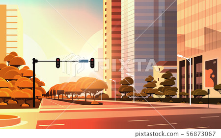 beautifil city street asphalt road with traffic light high skyscraper modern cityscape sunset beautifil city street asphalt road with traffic light high skyscraper modern cityscape sunset 56873067