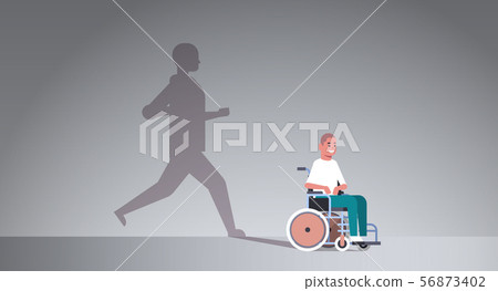 disabled guy on wheelchair dreaming about recovery shadow of healthy man running imagination disabled guy on wheelchair dreaming about recovery shadow of healthy man running imagination 56873402