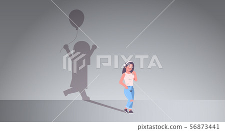 woman dreaming about being a child shadow of little girl with air balloon imagination aspiration woman dreaming about being a child shadow of little girl with air balloon imagination aspiration 56873441