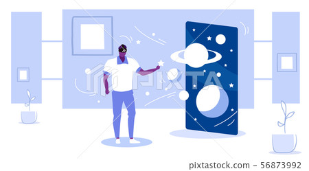 man wearing digital glasses african american guy touching vr planets of solar system space galaxy man wearing digital glasses african american guy touching vr planets of solar system space galaxy 56873992