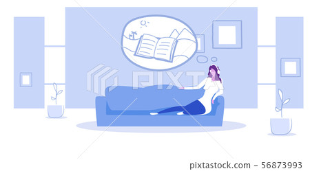 woman lying on couch listening audio book through headphones summer vacation concept modern living woman lying on couch listening audio book through headphones summer vacation concept modern living 56873993