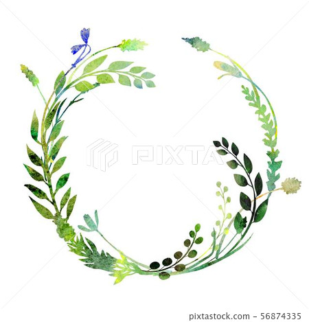 Watercolor herbal floral wreath. Watercolor herbal floral wreath. 56874335