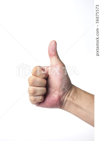 Hand with male thumb up on white background 56875573