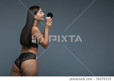 Portrait Of A Lovely Asian Woman Take Away Coffee Cup Portrait Of A Lovely Asian Woman Take Away Coffee Cup 56876535