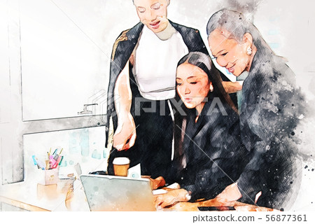 Beautiful Asia Business woman manager watercolor. 56877361