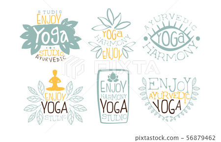 Ayurvedic Yoga Harmony Labels Set, Enjoy Yoga Meditation Studio Hand Drawn Badges Vector Ayurvedic Yoga Harmony Labels Set, Enjoy Yoga Meditation Studio Hand Drawn Badges Vector 56879462