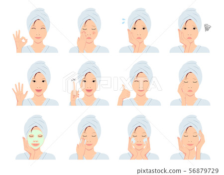 Young Japanese Women Bathing / Bathtime Upper Body Illustration Set 56879729