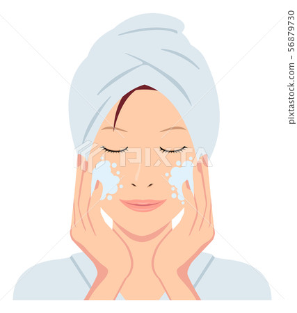 Young Japanese Woman Bathing / Bathtime Upper Body Illustration / Cleansing / Makeup Remover 56879730
