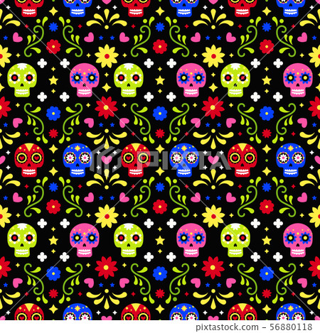 Day of the dead seamless pattern with colorful... - Stock Illustration ...