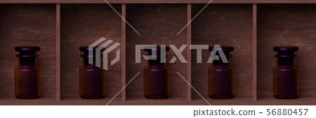 CG illustration of empty reagent bottles on the shelf CG illustration of empty reagent bottles on the shelf 56880457