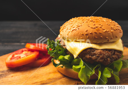 fresh tasty homemade hamburger with fresh fresh tasty homemade hamburger with fresh 56881953