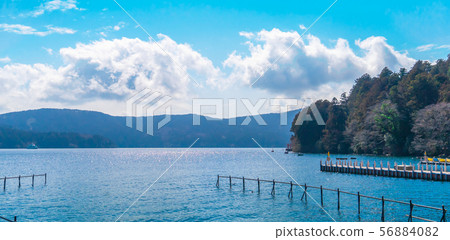 The boat pier of Ashi Lake in Hakone Japan The boat pier of Ashi Lake in Hakone Japan 56884082