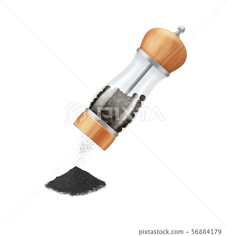 Realistic 3d Detailed Glass Pepper Mill with Peppercorns. Vector 56884179