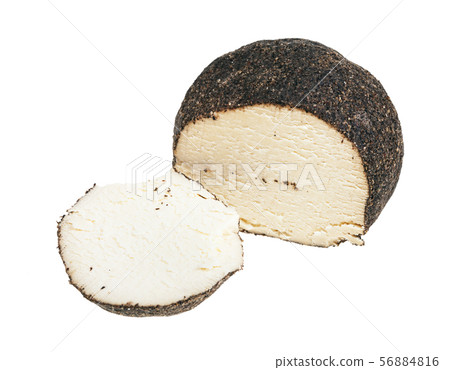cheese coated by black pepper with cutted piece 56884816
