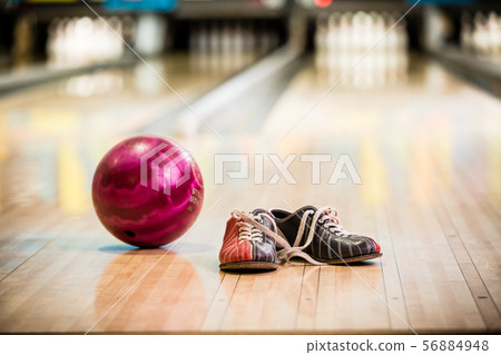 Pair of bowling shoes and ball Pair of bowling shoes and ball 56884948