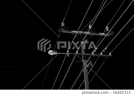power line with electrical pole in the clear sky power line with electrical pole in the clear sky 56885315