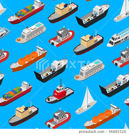Commercial Sea Ships Signs 3d Seamless Pattern Background Isometric View. Vector 56885520