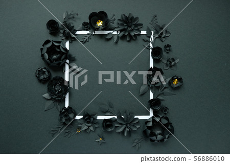 Black paper flowers, floral background, bridal bouquet, wedding, quilling, Square frame 56886010