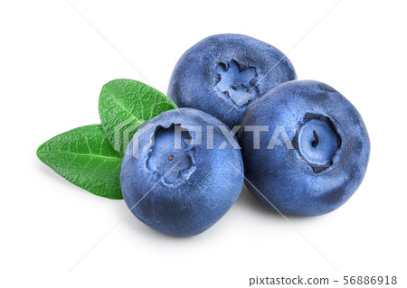 fresh blueberry with leaves isolated on white background closeup 56886918