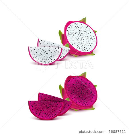 Red dragon fruit, whole fruit and half. Tropical 56887511