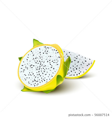 Red yellow dragon fruit, whole fruit and half. Red yellow dragon fruit, whole fruit and half. 56887514