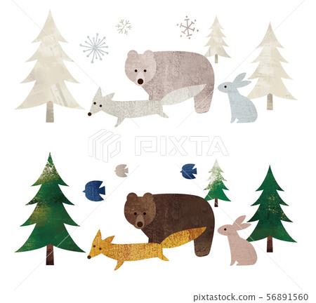 森林和動物的水彩畫 森林和動物的水彩畫 56891560