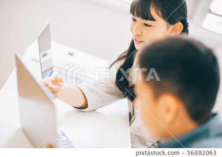 Girl boy computer study 56892063