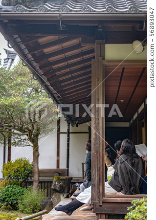 Tourists looking at the garden of Kyoto Tourists looking at the garden of Kyoto 56893047
