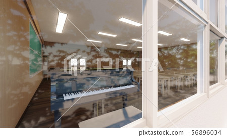 有書桌的學校音樂室，沒有人，例證18 56896034