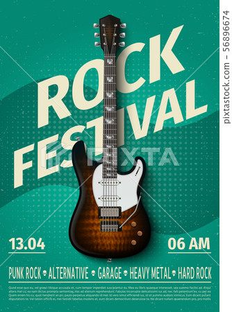 Vintage rock festival flyer with electric guitar. Retro music concert affiche, poster with Vintage rock festival flyer with electric guitar. Retro music concert affiche, poster with 56896674