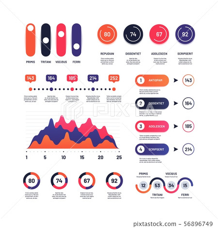 Infographic. Multipurpose economic charts marketing graphs, process table, corporate timeline and 56896749