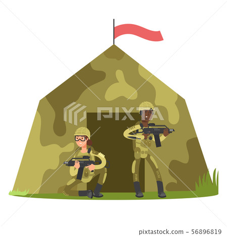 Cartoon character soldier and military tent vector illustration Cartoon character soldier and military tent vector illustration 56896819