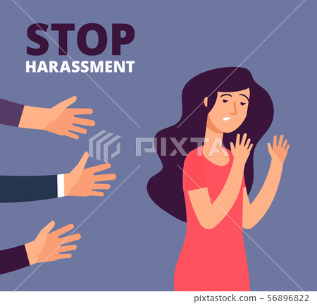 Sexual harassment concept. Woman and mans hands. Stop abuse, against violence vector background 56896822