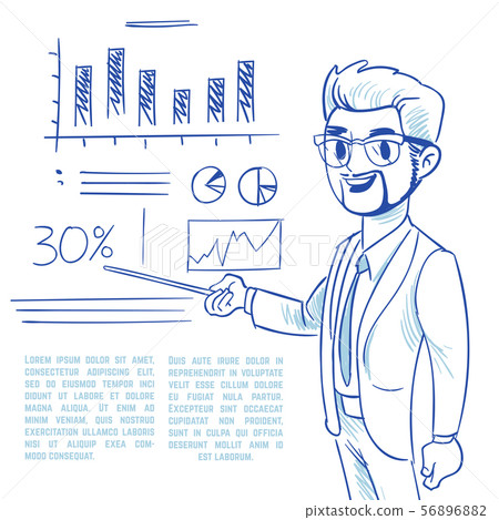 Businessman presenting business company development charts. Hand drawing man and graphics background Businessman presenting business company development charts. Hand drawing man and graphics background 56896882