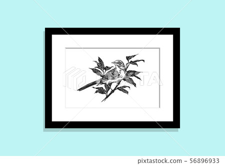 Frame on Wall with Picture Bird on Branch 56896933