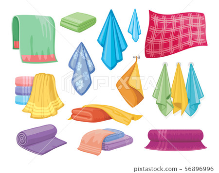 Cotton fabric vector towel. Bathroom and kitchen towels household and hygiene symbols Cotton fabric vector towel. Bathroom and kitchen towels household and hygiene symbols 56896996