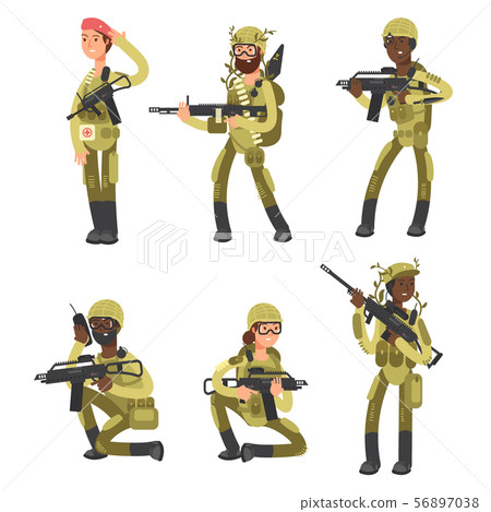 Military man and woman cartoon characters isolated on white background 56897038